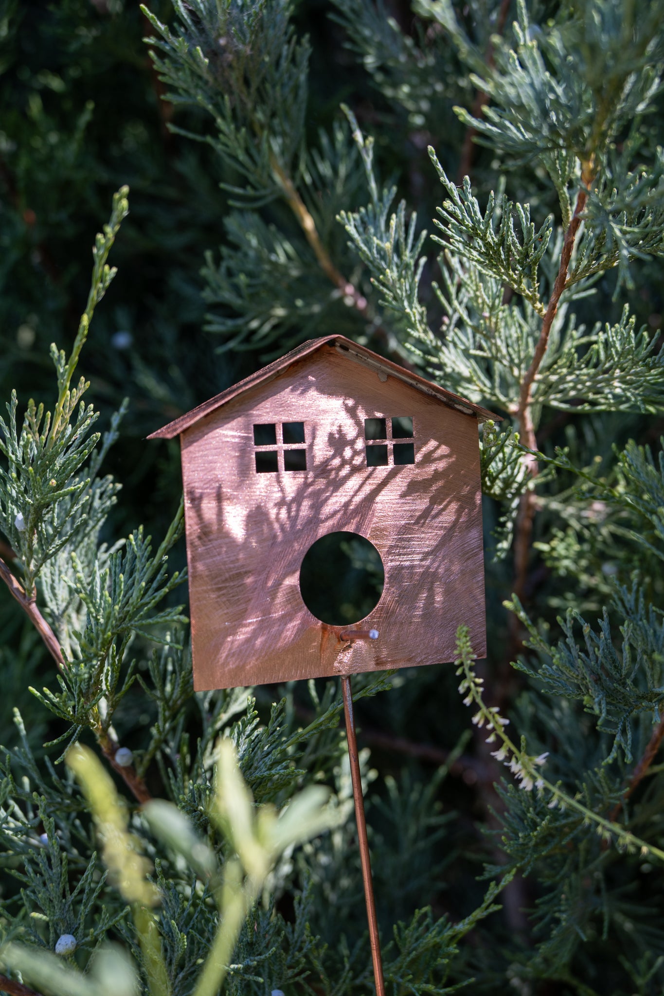 Copper Bird House Garden Stake
