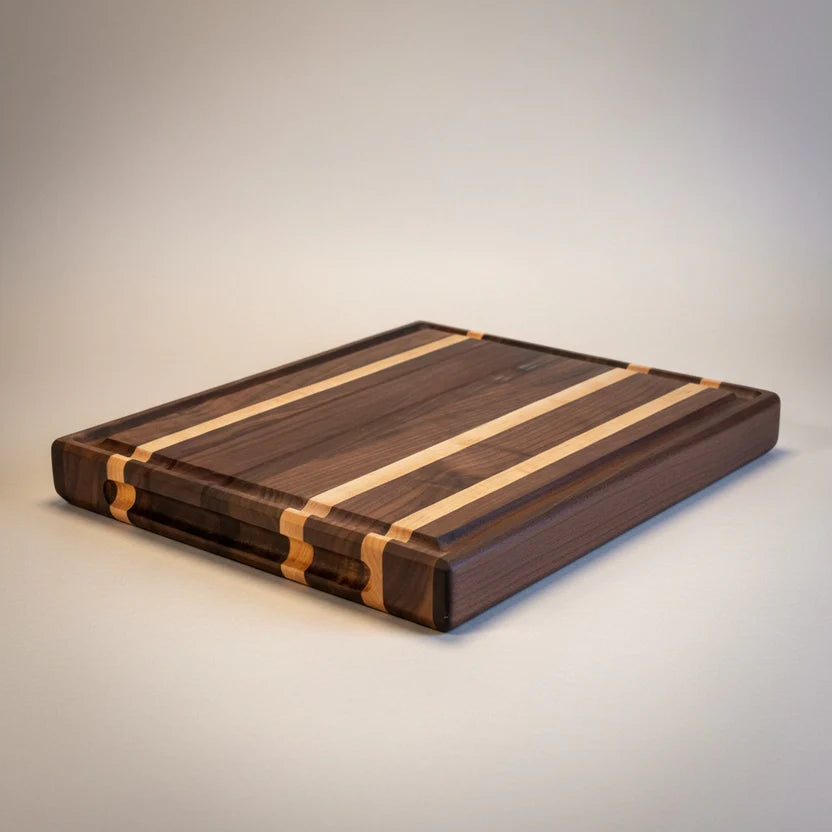 Large Premium Handcrafted Walnut Edge Grain Cutting & Serving Board with Maple & Padauk Accents