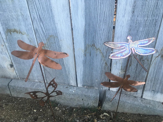 Copper Butterfly and Dragonfly Garden Stake