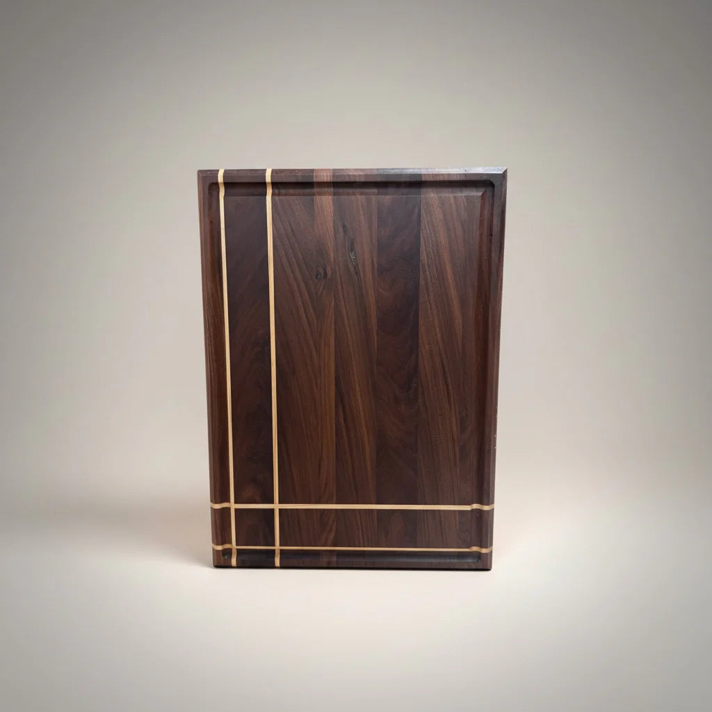 Handcrafted Walnut Cutting & Serving Board with Maple Accents – Light Walnut
