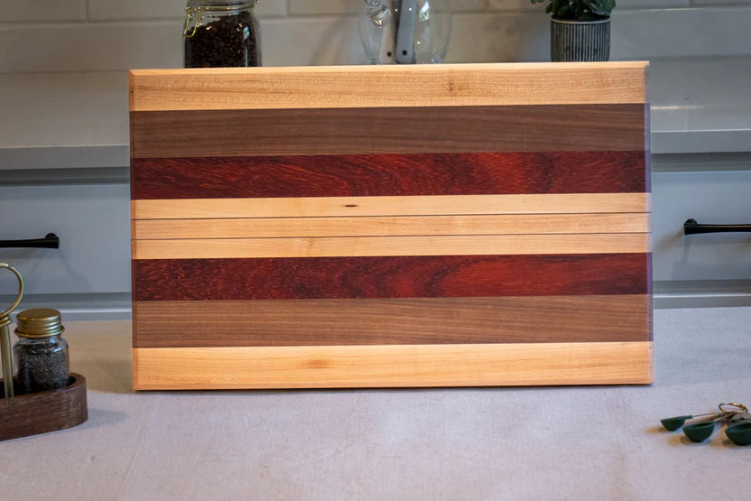 Large Premium Walnut, Maple & Padauk Edge Grain Cutting & Serving Board
