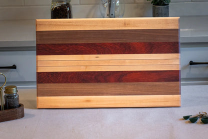 Large Premium Walnut, Maple & Padauk Edge Grain Cutting & Serving Board