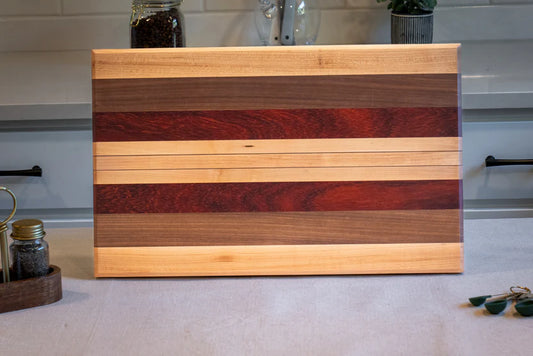 Large Premium Walnut, Maple & Padauk Edge Grain Cutting & Serving Board