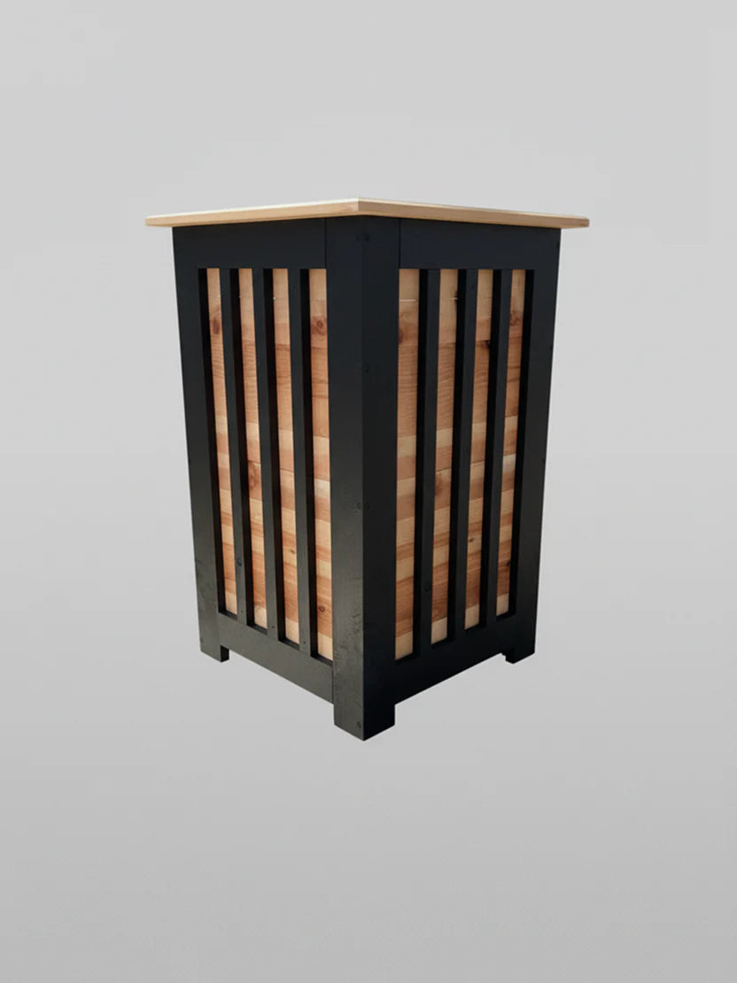 Handcrafted Tall Cedar Slat Planter with Modern Black Accents
