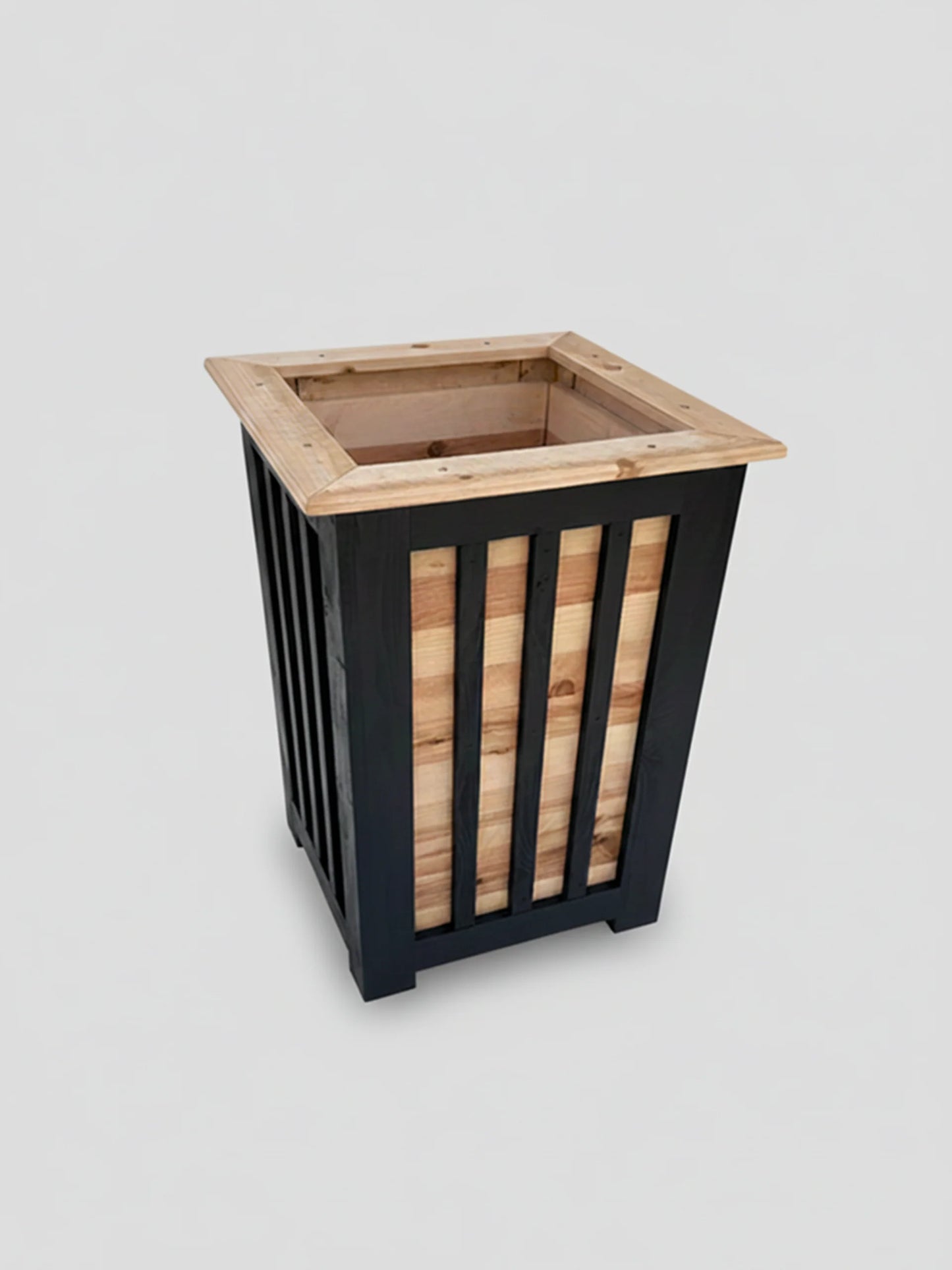 Handcrafted Tall Cedar Slat Planter with Modern Black Accents