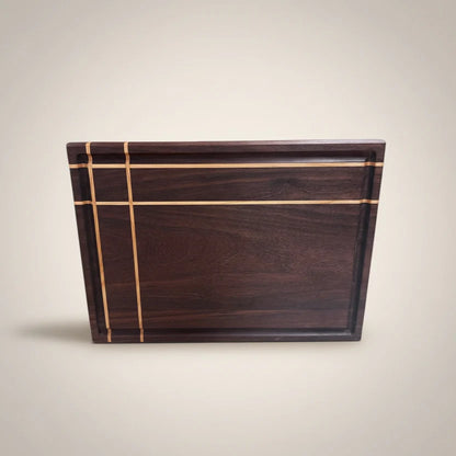 Handcrafted Walnut Cutting & Serving Board with Maple Accent Inlays - Dark Walnut