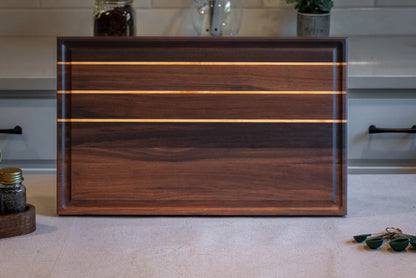Large Premium Walnut Edge Grain Cutting & Serving Board with Maple Stripes