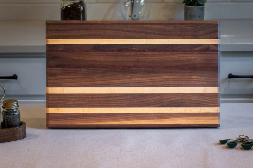 Large Premium Handcrafted Walnut Edge Grain Cutting & Serving Board with Maple & Padauk Accents