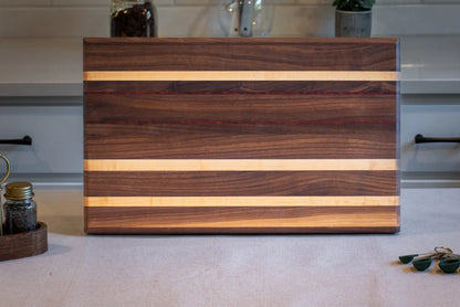 Large Premium Handcrafted Walnut Edge Grain Cutting & Serving Board with Maple & Padauk Accents