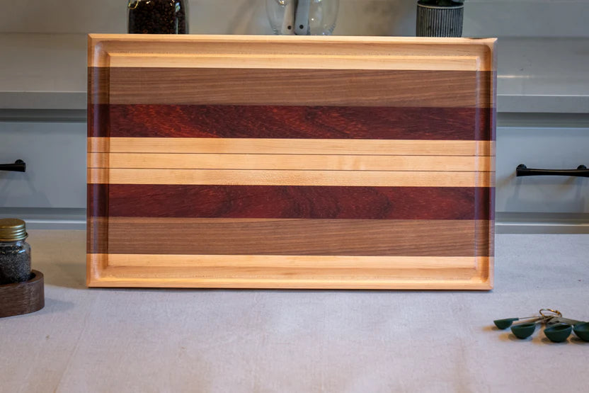 Large Premium Walnut, Maple & Padauk Edge Grain Cutting & Serving Board