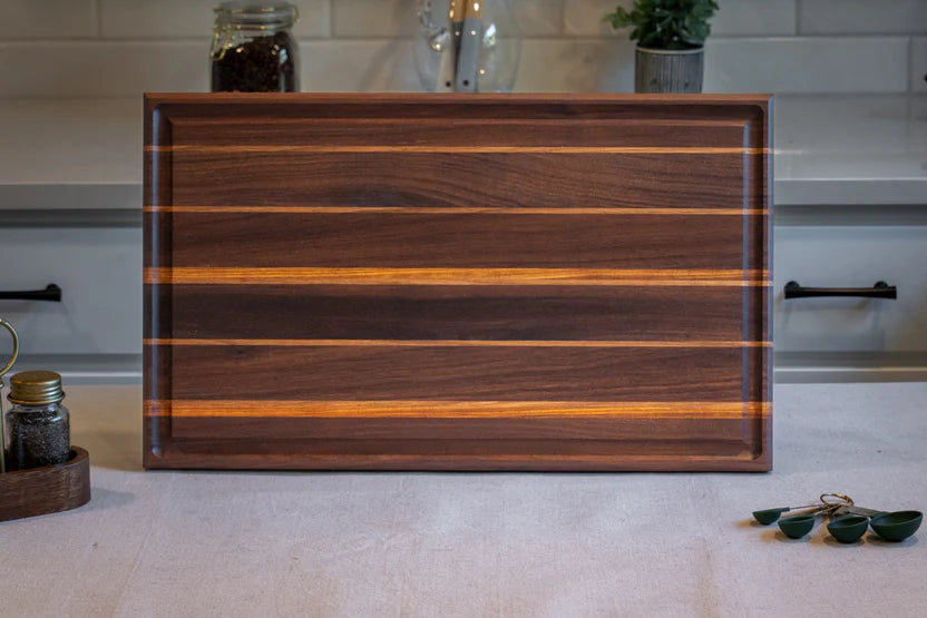 Large Premium Handcrafted Walnut, Oak & Canary Edge Grain Cutting & Serving Board