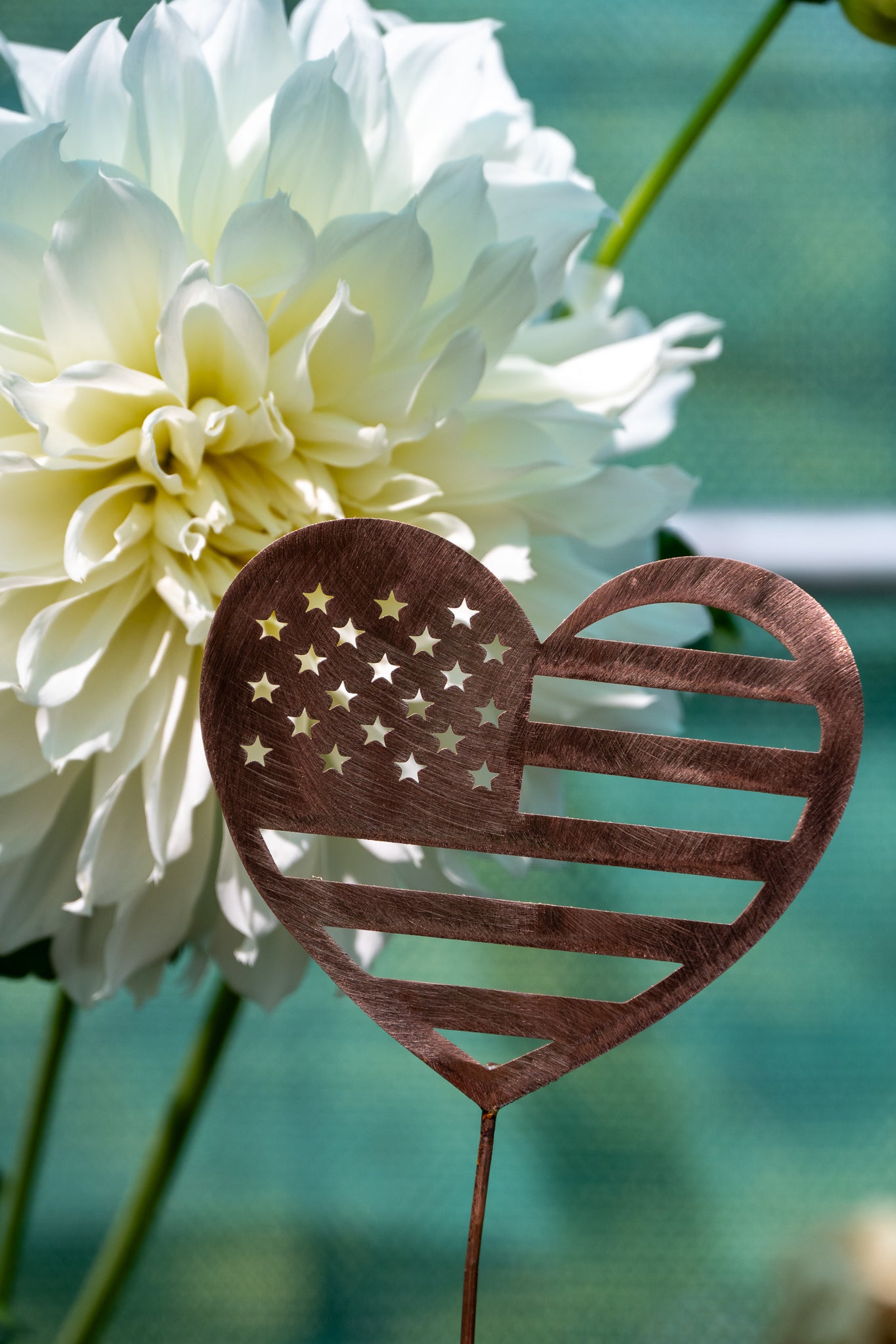 Copper American Heart Garden Stake