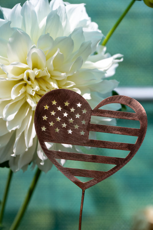 Copper American Heart Garden Stake