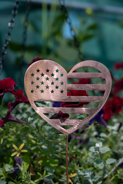 Copper American Heart Garden Stake