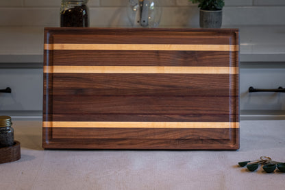 Large Premium Handcrafted Walnut Edge Grain Cutting & Serving Board with Maple & Padauk Accents