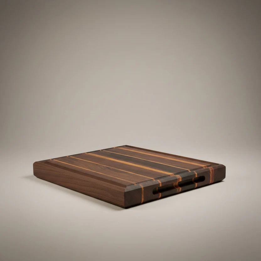 Large Premium Handcrafted Walnut, Oak & Canary Edge Grain Cutting & Serving Board
