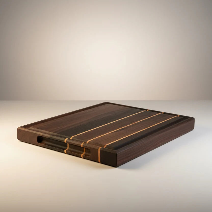 Large Premium Walnut Edge Grain Cutting & Serving Board with Maple Stripes