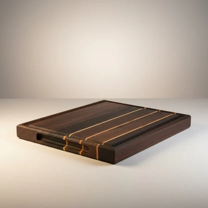 Large Premium Walnut Edge Grain Cutting & Serving Board with Maple Stripes